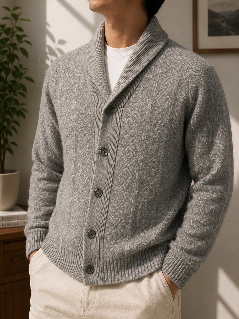 Luxury Joseph Abboud Men’s XL Wool Cashmere Shawl Collar Cardigan Grey fall